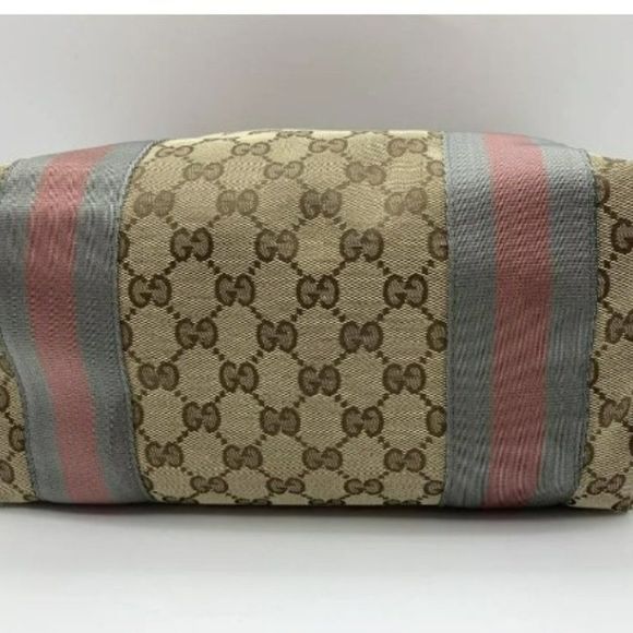 ❤️Host Pick❤️ Gucci Jolicoeur Stripe Tote/Bag Beige/Brown canvas- Monogrammed - Picture 2 of 6